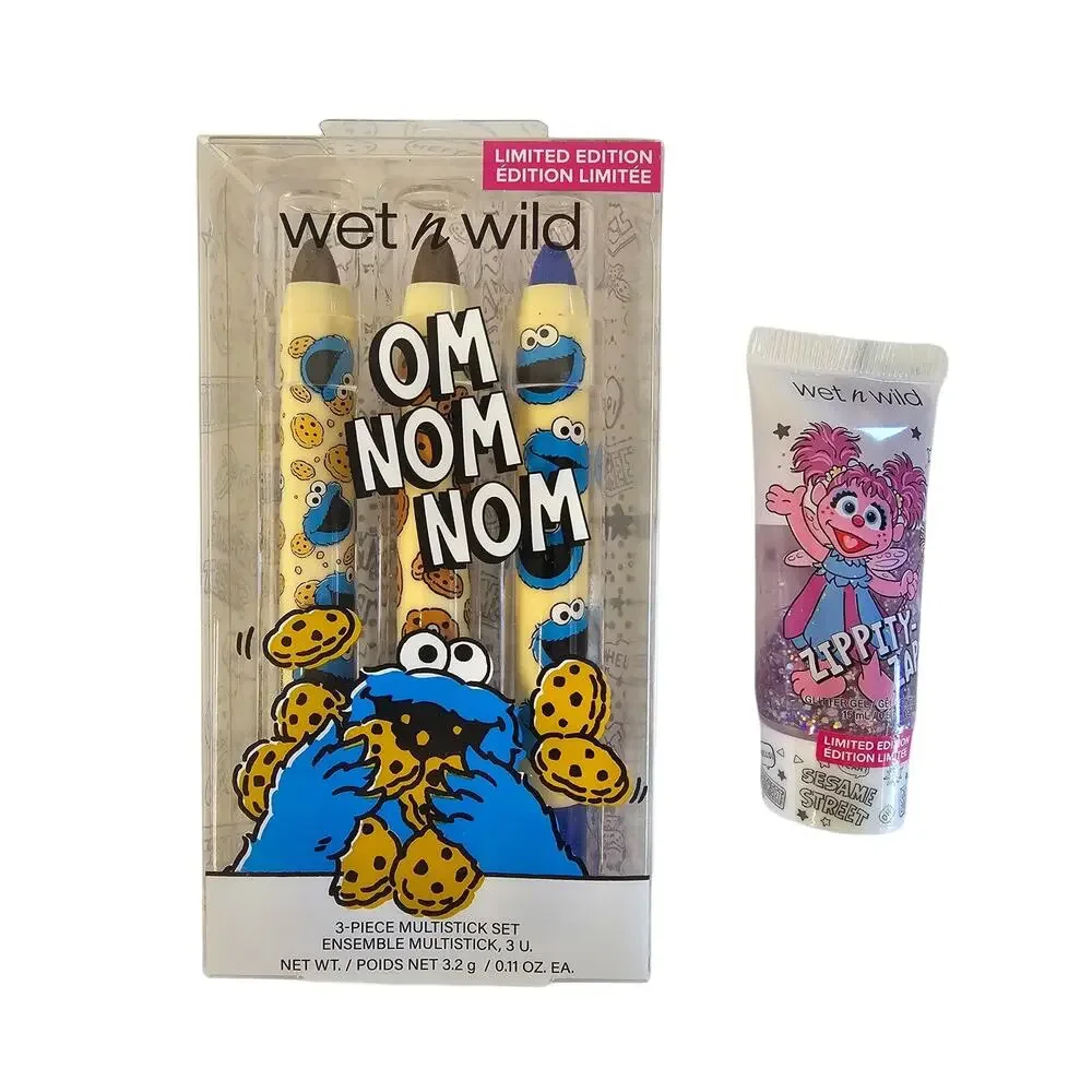 2 WET n WILD Bundle Lot SESAME STREET Limited Edition Makeup Pencils Glitter Gel